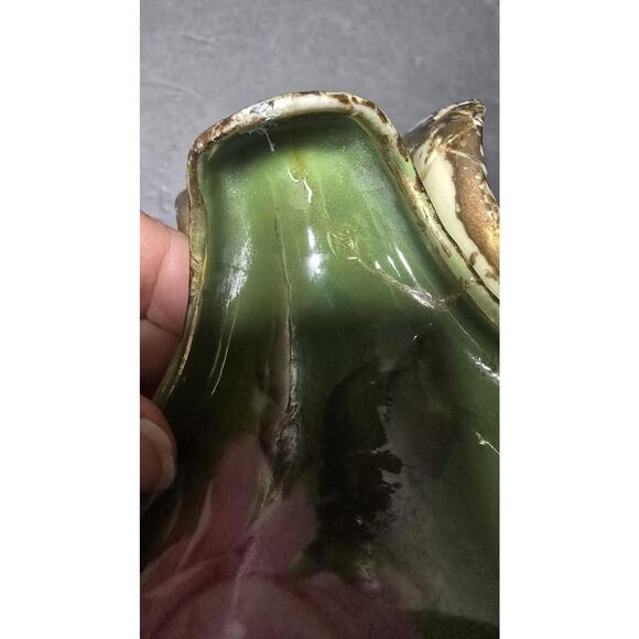 Vintage Hand Painted Porcelain Rose Bowl Vase Gilt Rim Pink Roses *repairs - Picture 7 of 12